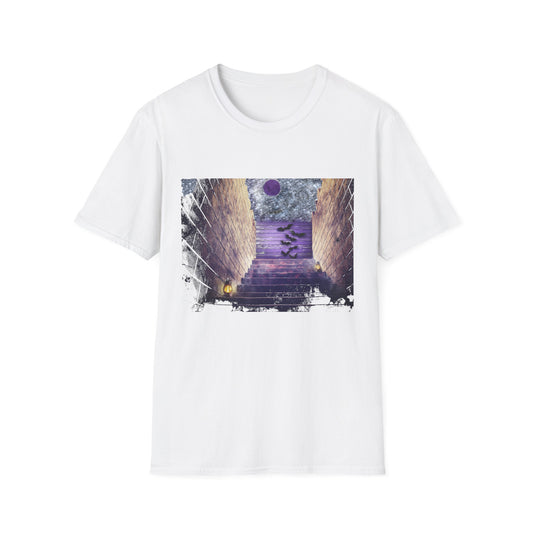 Mystical Stairway Bats Unisex T-Shirt - Softstyle Tee for Dreamers, Perfect for Gifting, Spiritual Occasions, Casual Wear, Art Lovers, [...]