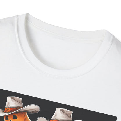 Funny cowboyGhost Bicycle T-Shirt | Halloween Tee for Kids, Unisex Festival Apparel, Ghostly Fun Wear, Spooky Season Gift