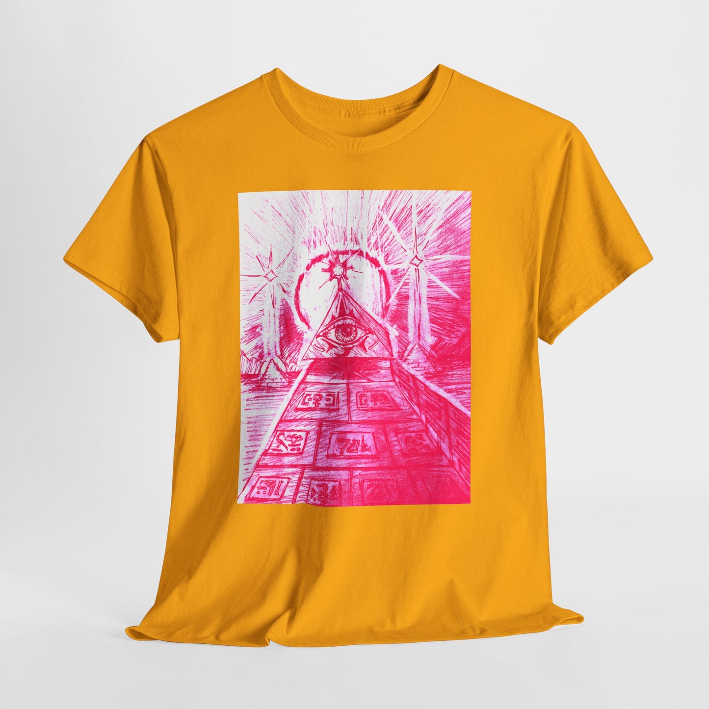 Pink Pyramid Eye Vibrant Artistic Unisex Heavy Cotton Tee | Creative Graphic Tee for Art Lovers, Casual Wear, Gifts, Festival Apparel, Statement Shirt