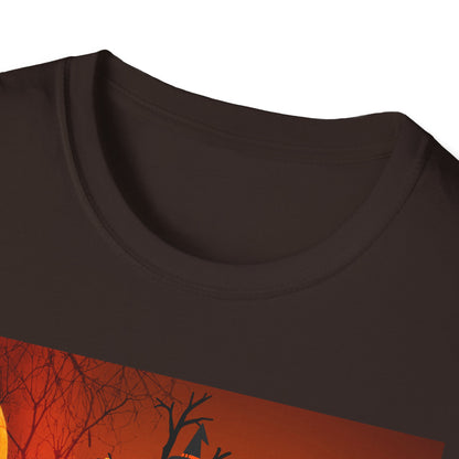Halloween Pumpkin Tree T-Shirt, Unisex Softstyle Tee for Halloween, Spooky Vibes, Autumn Fashion, Fall Celebration Shirt