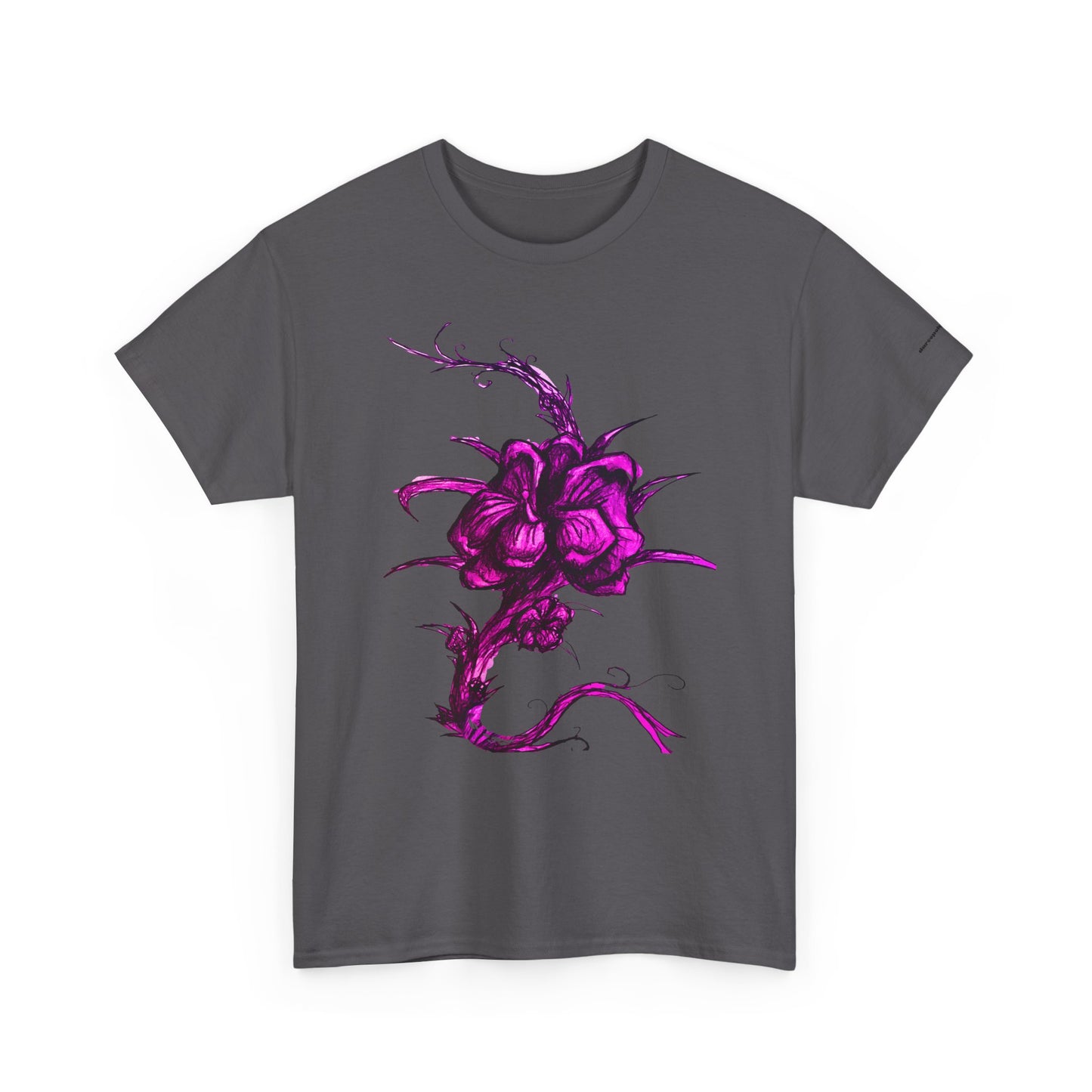 Purple Floral Unisex Heavy Cotton Tee - Artistic Graphic Shirt