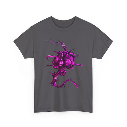 Purple Floral Unisex Heavy Cotton Tee - Artistic Graphic Shirt