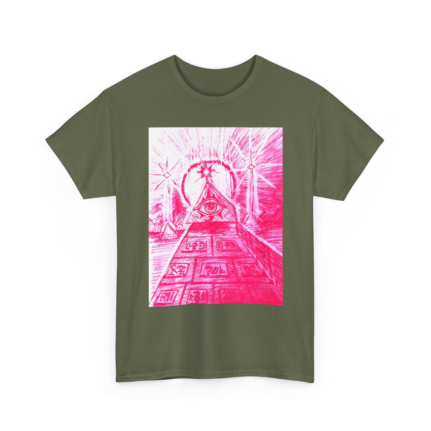 Pink Pyramid Eye Vibrant Artistic Unisex Heavy Cotton Tee | Creative Graphic Tee for Art Lovers, Casual Wear, Gifts, Festival Apparel, Statement Shirt