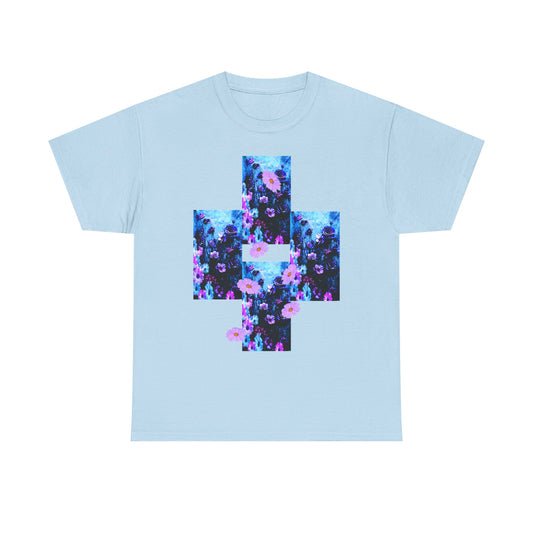 Floral Blue Cross T-Shirt — Vintage Indie Floral Graphic Tee