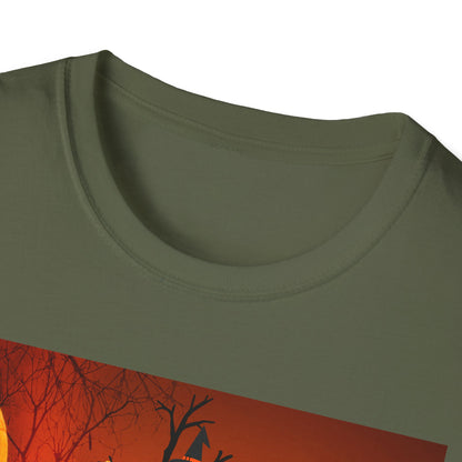 Halloween Pumpkin Tree T-Shirt, Unisex Softstyle Tee for Halloween, Spooky Vibes, Autumn Fashion, Fall Celebration Shirt