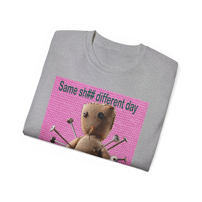 Voodoo Doll Humor Tee, Fun Statement T-Shirt for Everyday Wear, Gift for Friends, Casual Style, Quirky Graphic Shirt, Perfect for Parties