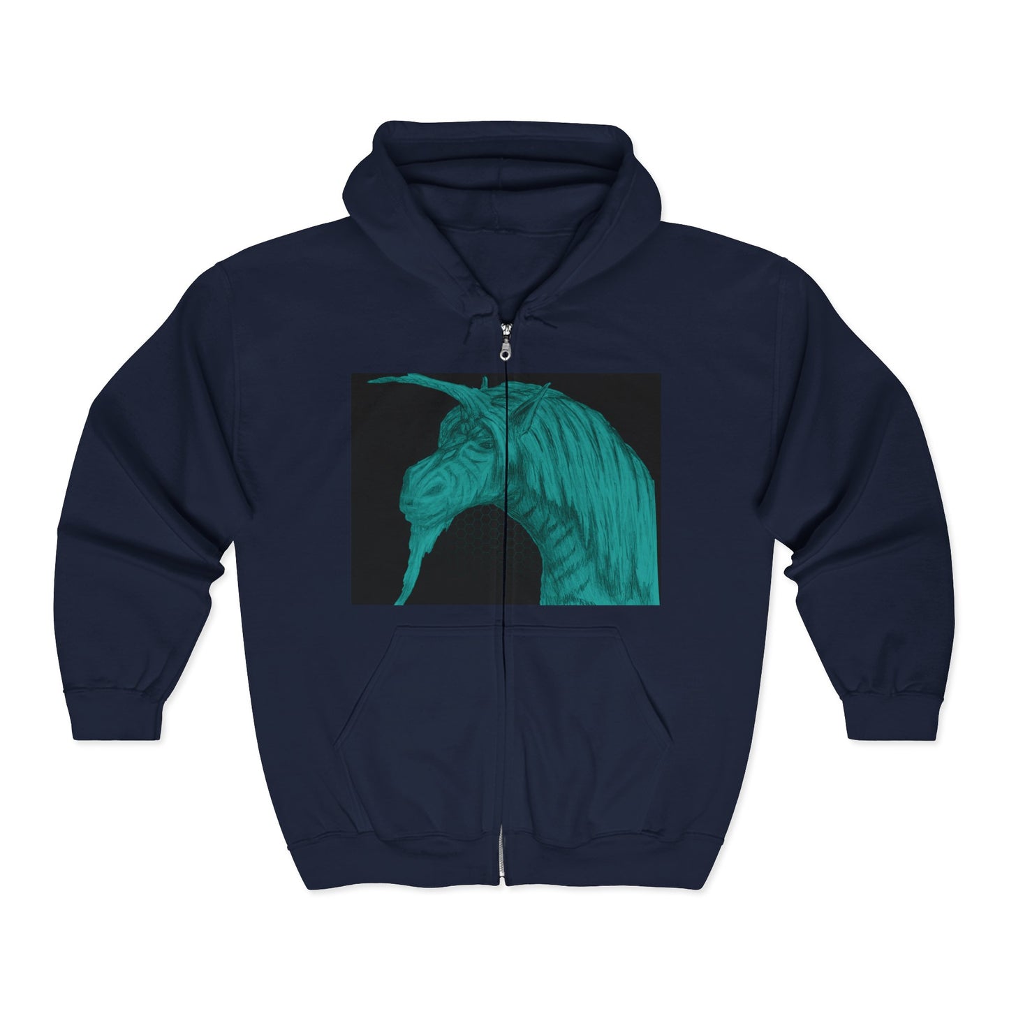 Green Unicorn Graphic Full Zip Hoodie for Animal Lovers | Cozy Outerwear for Spring, Unique Gift, Casual Wear, Birthday, Festival