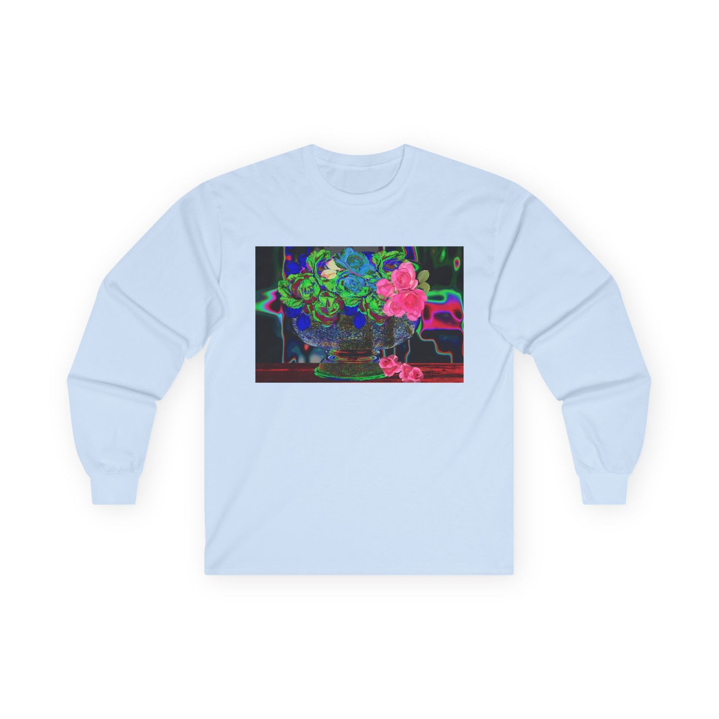Vibrant Hybrid Floral Long Sleeve Tee, Artistic Apparel, Gift for Flower Lovers, Unique Graphic Tee, Colorful Fashion Statement, Perfect for Spring