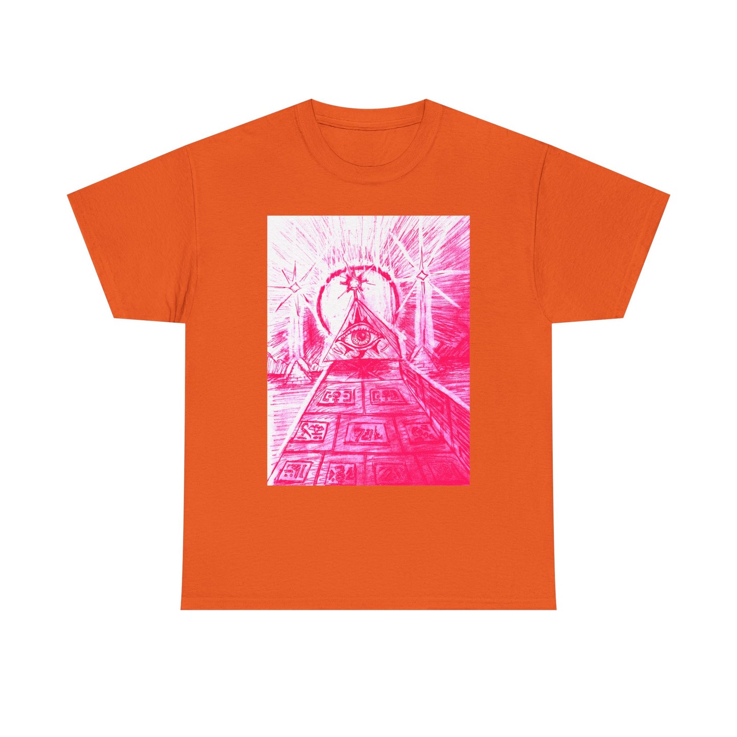 Pink Pyramid Eye Vibrant Artistic Unisex Heavy Cotton Tee | Creative Graphic Tee for Art Lovers, Casual Wear, Gifts, Festival Apparel, Statement Shirt