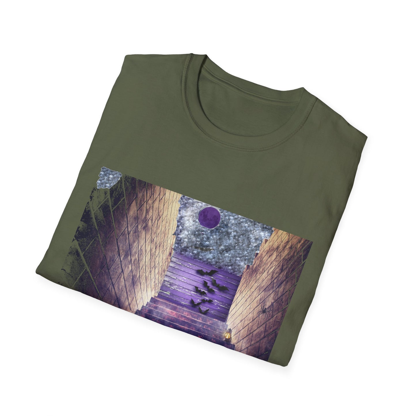 Mystical Stairway Bats Unisex T-Shirt - Softstyle Tee for Dreamers, Perfect for Gifting, Spiritual Occasions, Casual Wear, Art Lovers, [...]
