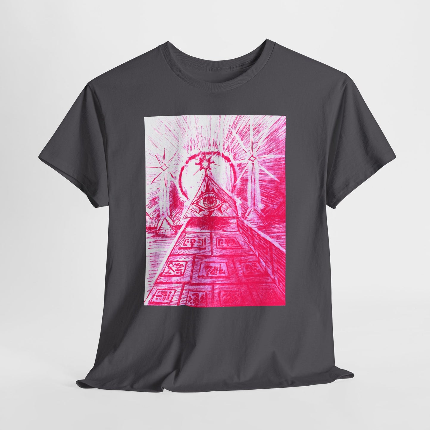 Pink Pyramid Eye Vibrant Artistic Unisex Heavy Cotton Tee | Creative Graphic Tee for Art Lovers, Casual Wear, Gifts, Festival Apparel, Statement Shirt