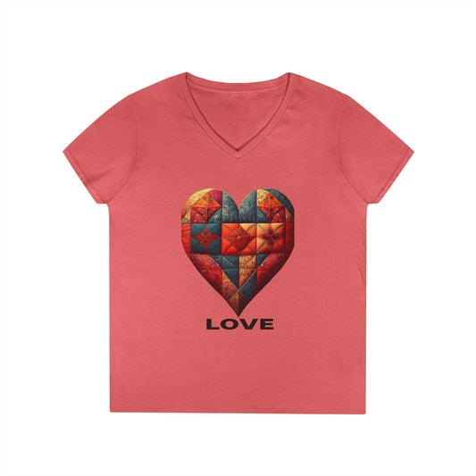 Love Patchwork Heart V-Neck Tee