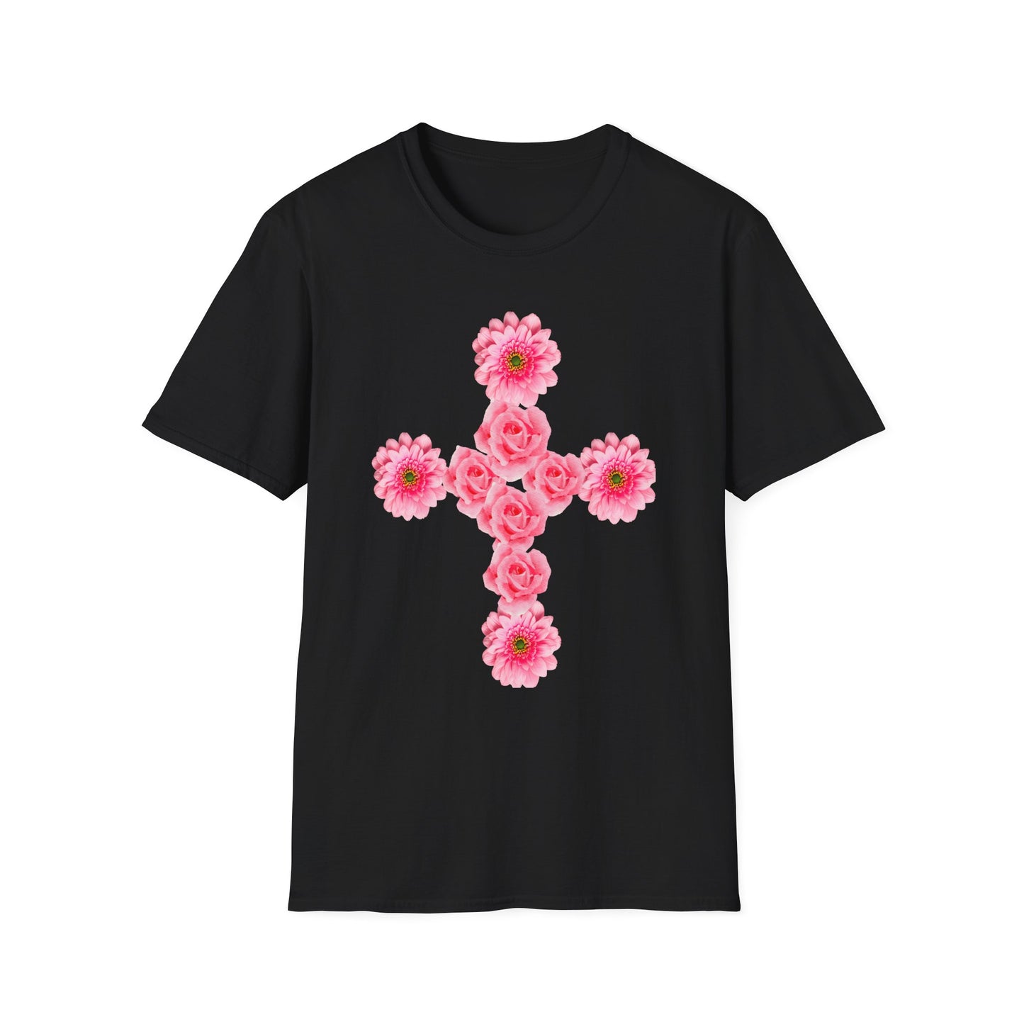 Floral Pink Rose Cross T-Shirt