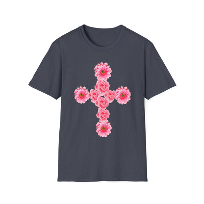 Floral Pink Rose Cross T-Shirt