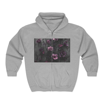 Floral Art Full Zip Hoodie, Cozy Zip-Up Sweatshirt, Great for Fall Fashion, Gift for Her, Perfect for Layering, Everyday Comfort