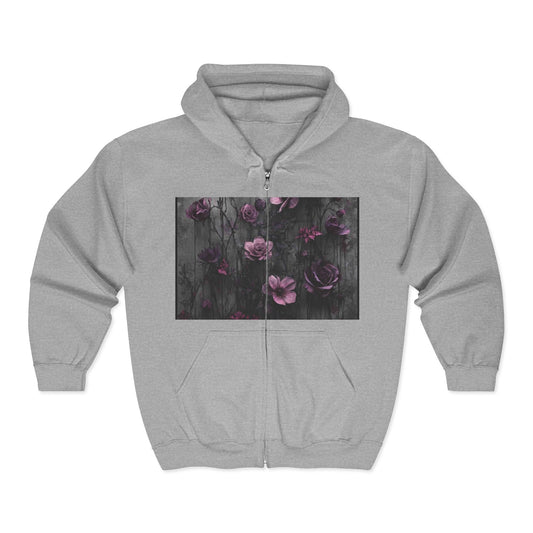 Floral Art Full Zip Hoodie, Cozy Zip-Up Sweatshirt, Great for Fall Fashion, Gift for Her, Perfect for Layering, Everyday Comfort