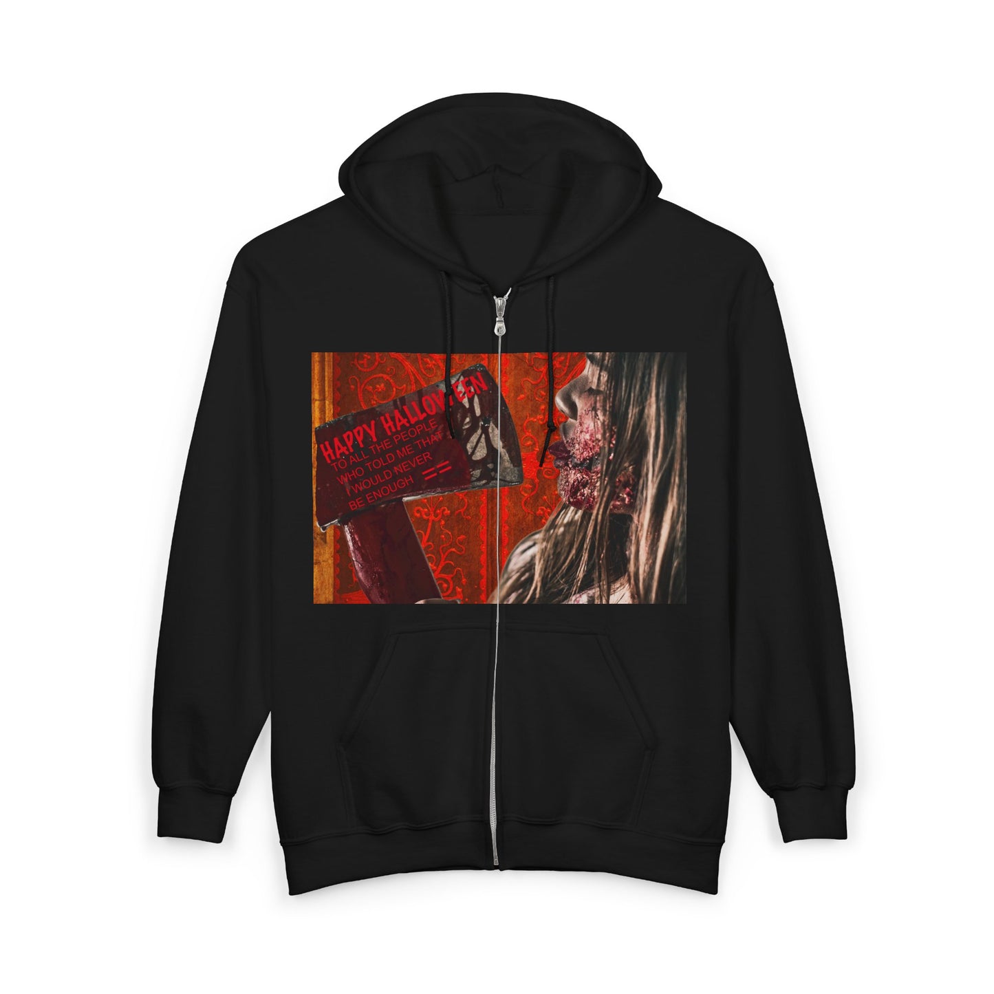 Halloween Horror Zip-Up Hoodie, Unisex Graphic Sweatshirt, Spooky Costume, Pumpkin Patch, Scary Movie Night, Fall Fashion