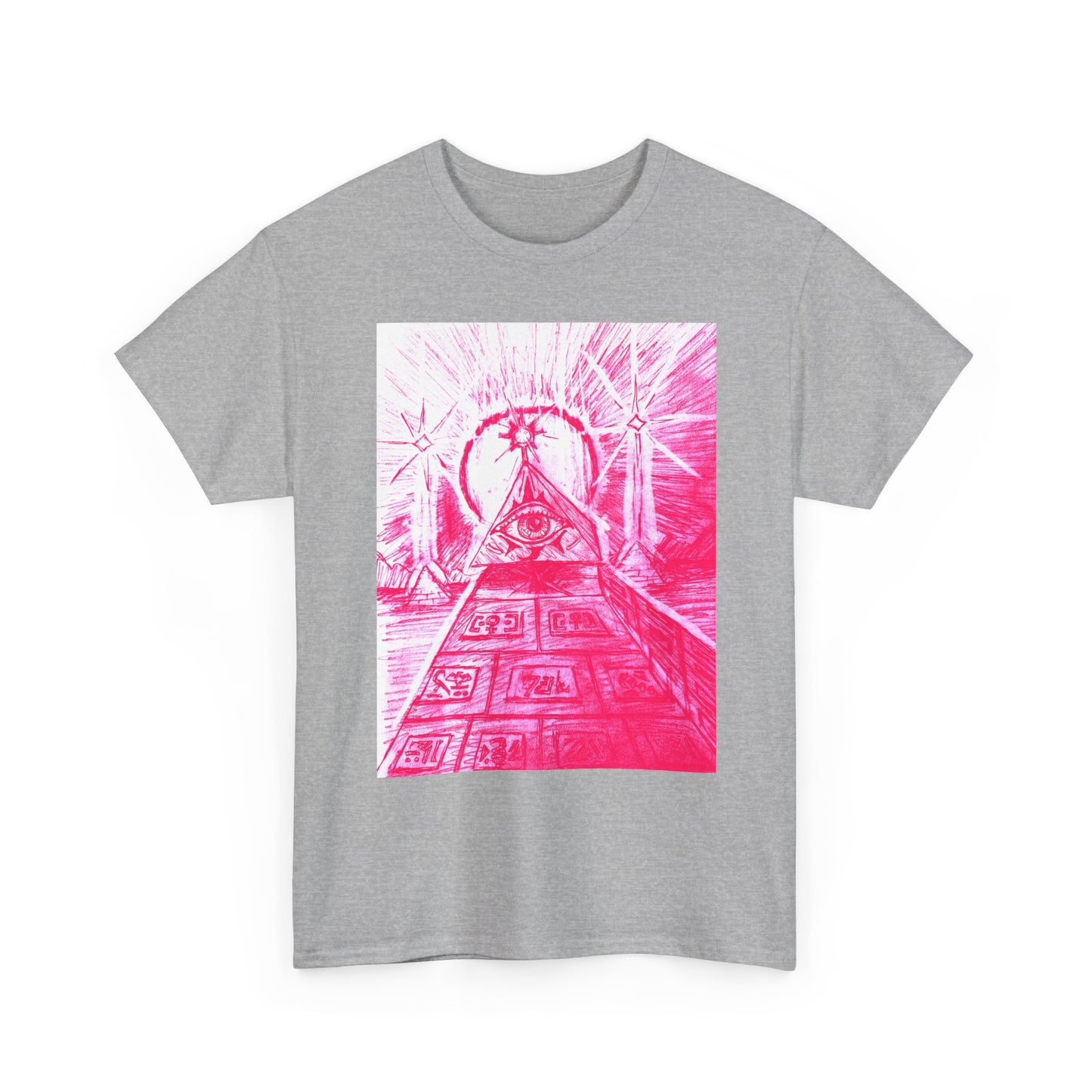 Pink Pyramid Eye Vibrant Artistic Unisex Heavy Cotton Tee | Creative Graphic Tee for Art Lovers, Casual Wear, Gifts, Festival Apparel, Statement Shirt