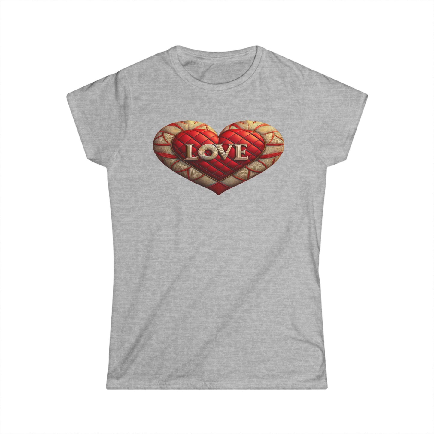 Women's Love Quilted Heart Tee — Red Quilted Heart "LOVE" Graphic Shirt