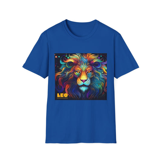 Colorful Leo Unisex Softstyle T-Shirt, Lion Graphic Tee for Animal Lovers, Astrology Shirt, Bold Art Wear, Gift for Leo Zodiac Fans