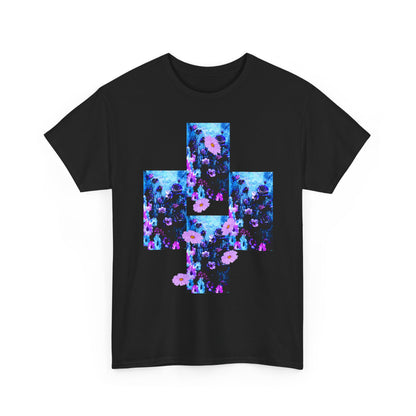 Floral Blue Cross T-Shirt — Vintage Indie Floral Graphic Tee