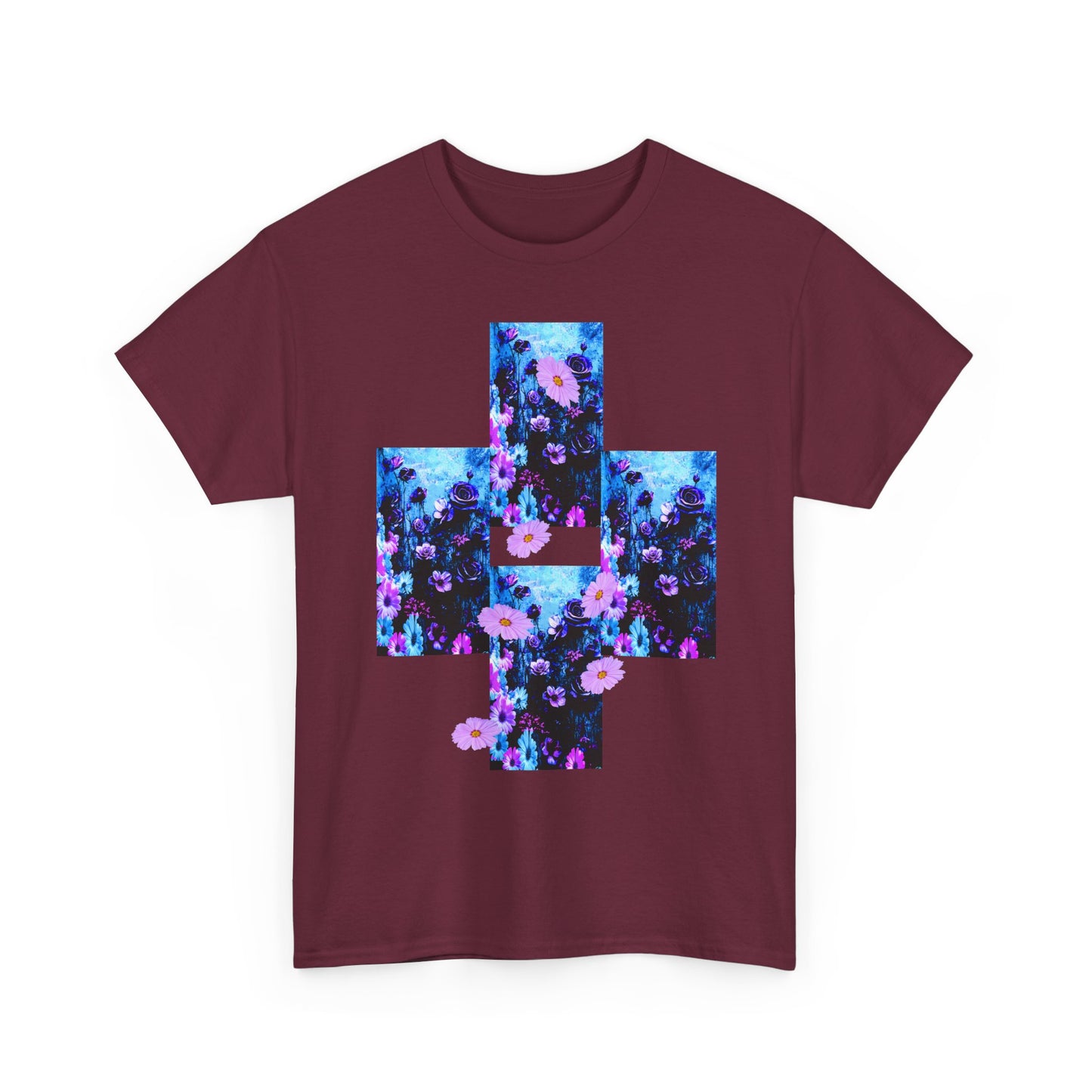 Floral Blue Cross T-Shirt — Vintage Indie Floral Graphic Tee