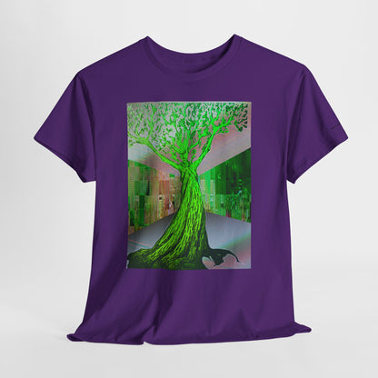 Green Neon Tree Graphic Tee – Surreal Nature Art T-Shirt