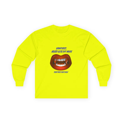 Vampire Humor Long Sleeve Tee, Unisex Halloween T-Shirt, Spooky Party, Funny Gift, Graphic Tee for Vampire Lovers, Casual Wear