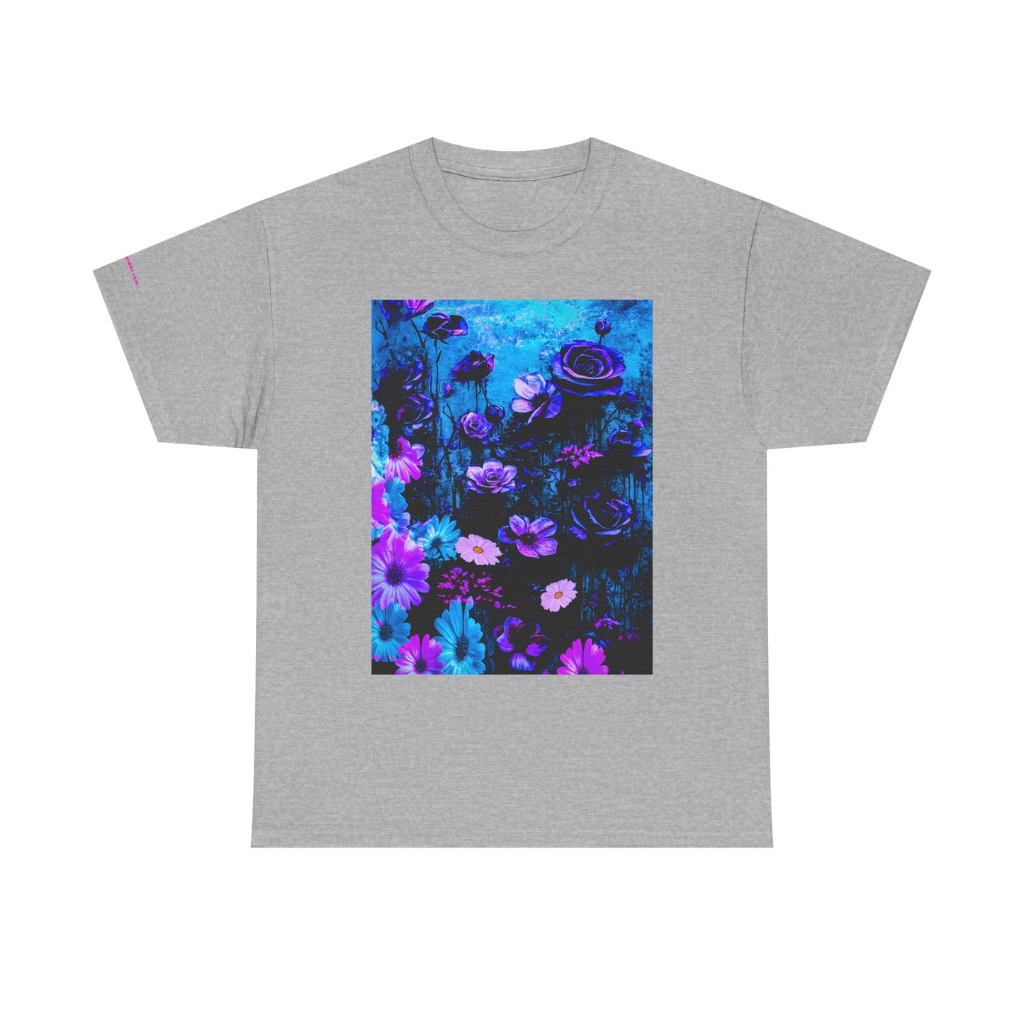 Fluorescent Floral Tee — Neon Blue & Purple Garden T-Shirt