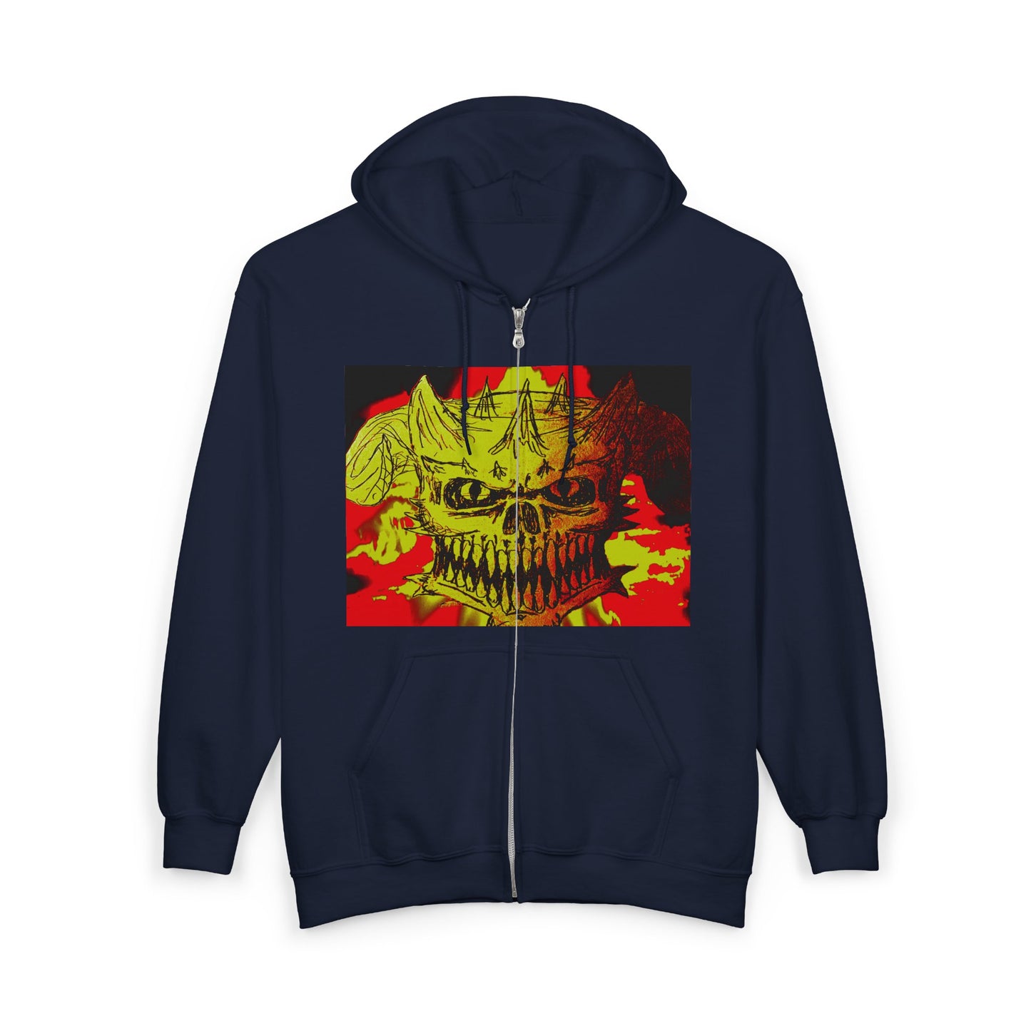 Skull Flame Zip Hoodie — Grunge Horror Graphic