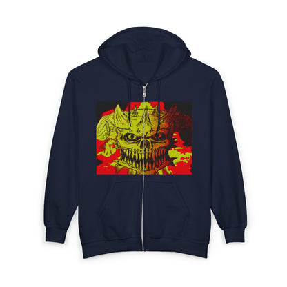 Skull Flame Zip Hoodie — Grunge Horror Graphic