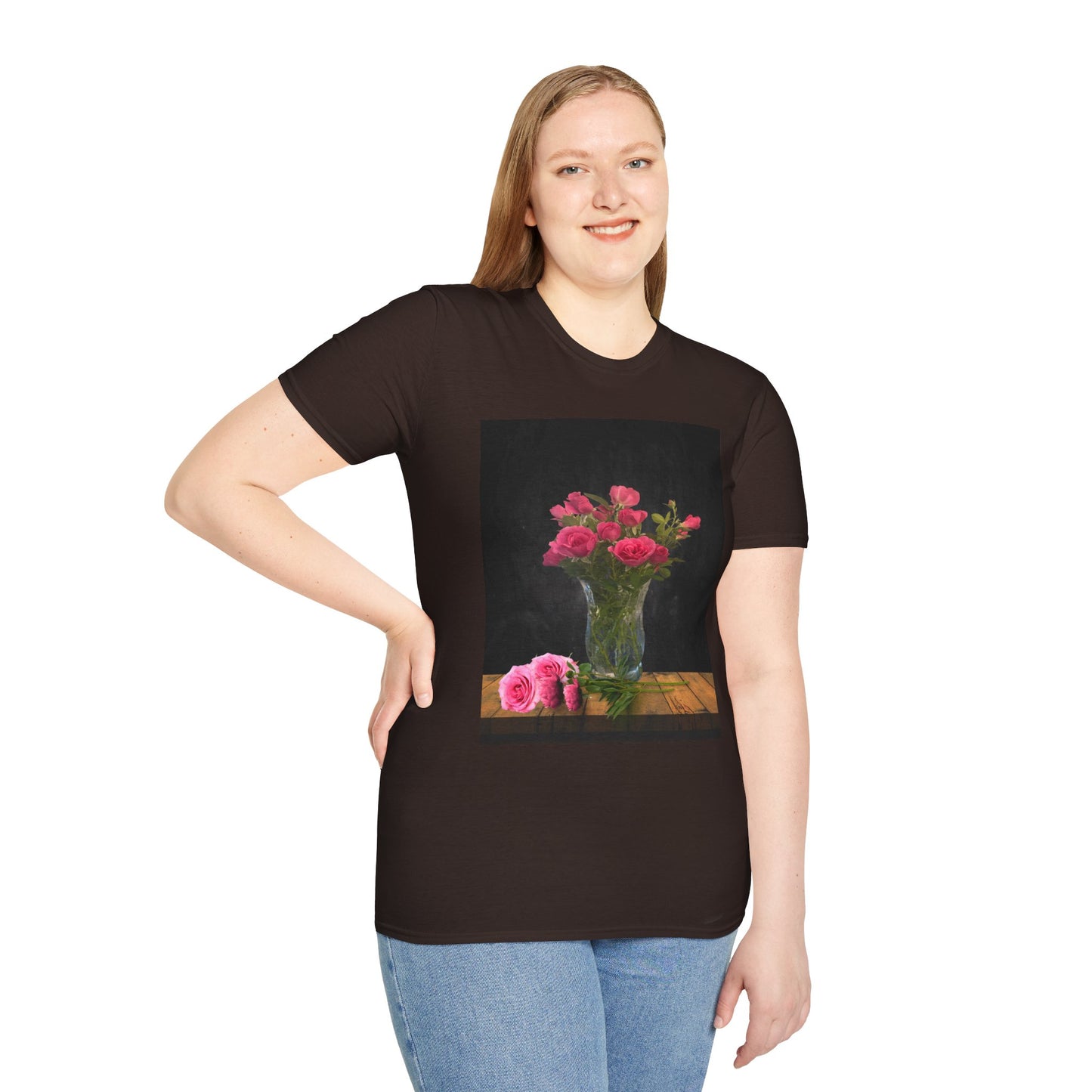 Floral Long Stemmed Red Roses Bouquet T-Shirt, Softstyle Tee Inspired by Nature, Gift for Garden Lovers, Spring/Summer Fashion, Flowers Design
