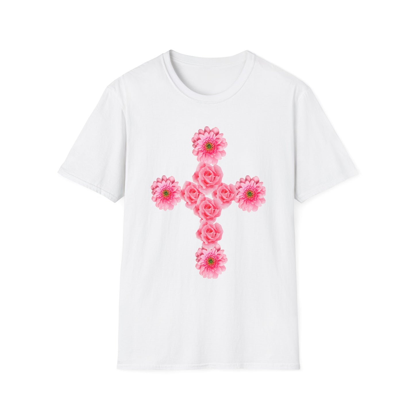 Floral Pink Rose Cross T-Shirt
