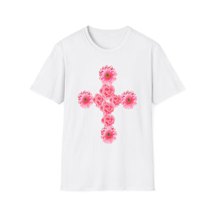 Floral Pink Rose Cross T-Shirt