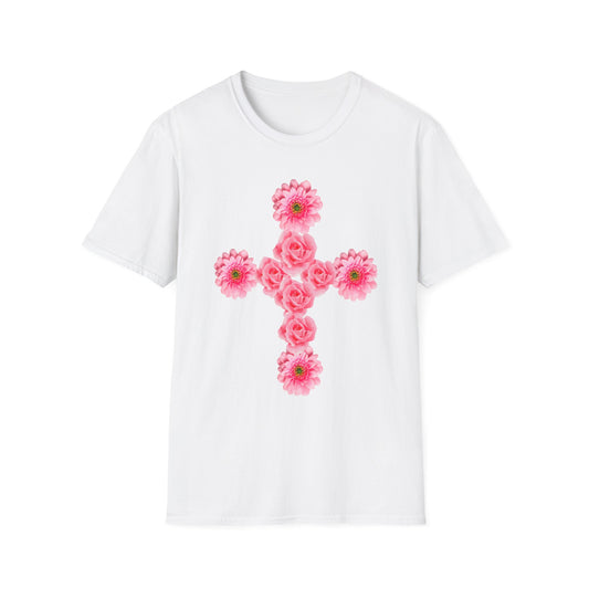 Floral Pink Rose Cross T-Shirt