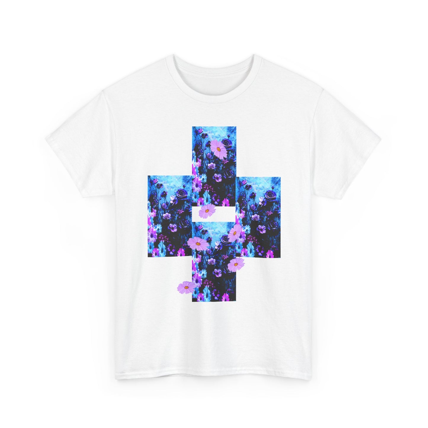 Floral Blue Cross T-Shirt — Vintage Indie Floral Graphic Tee