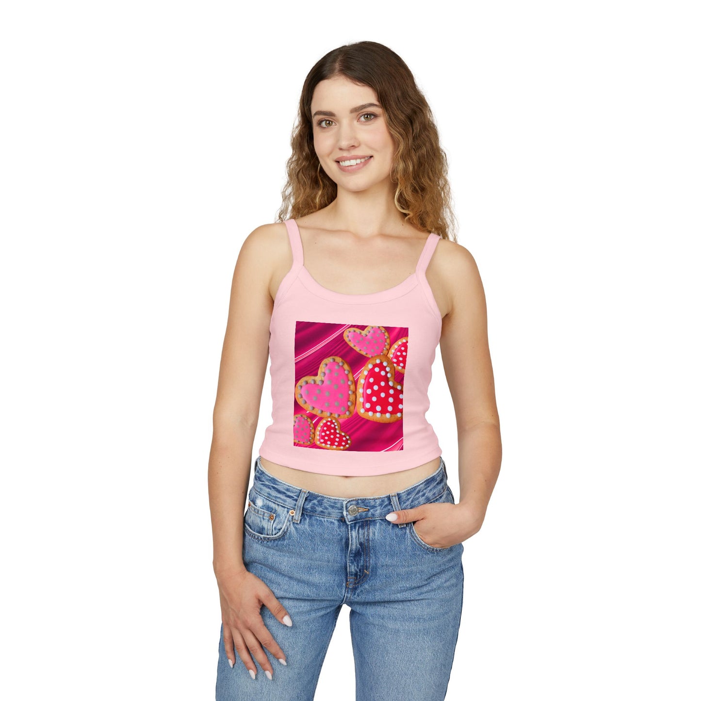 Valentine's Day Heart Print Tank Top, Cute Summer Top, Women's Spaghetti Strap Shirt, Fun Gift for Her, Sweetheart Gift