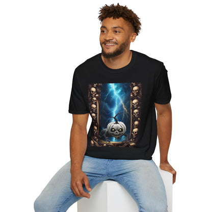 Spooky Skull Pumpkin Crawls from Frame T-Shirt, Halloween Shirt, Unisex Graphic Tee, Casual Halloween Wear, Fall Fashion