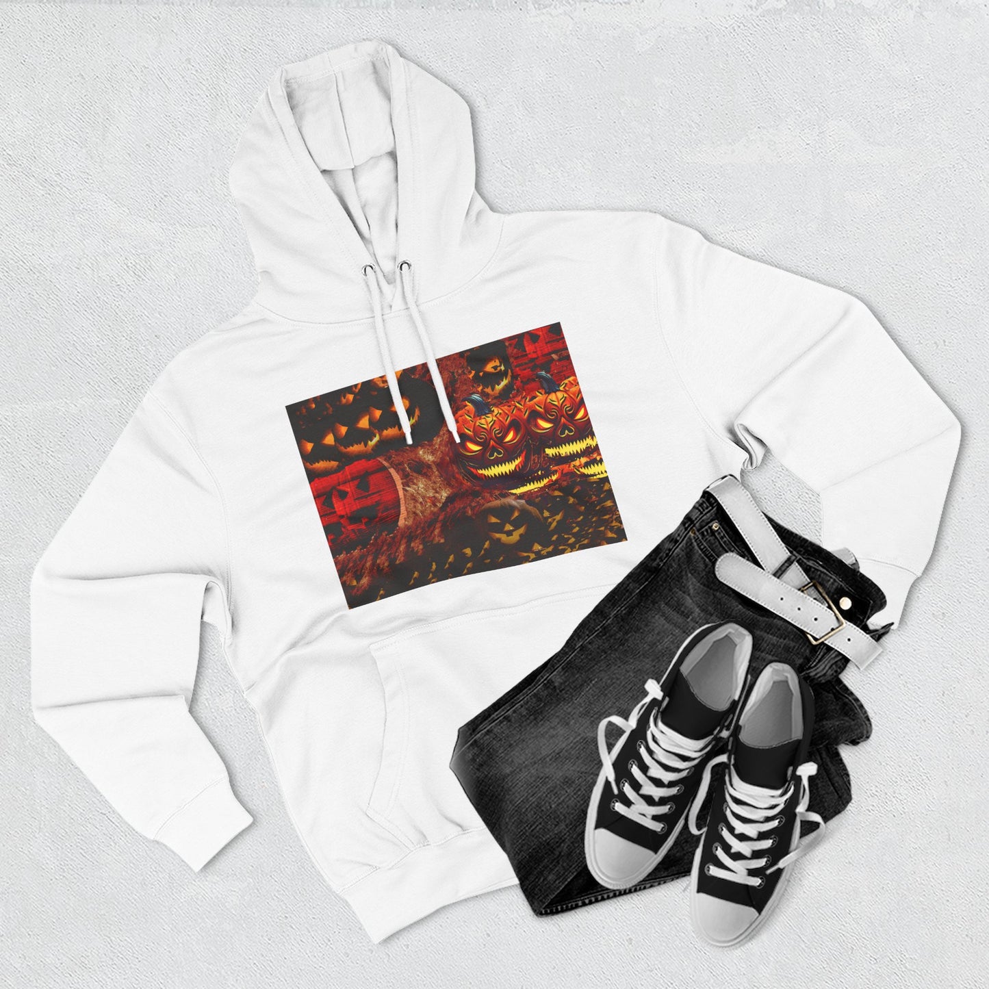 Halloween Distorted Pumpkin Three-Panel Fleece Hoodie