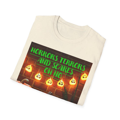 Halloween T-Shirt with Scary Pumpkins and string lights - Horror, Terrors and Scares Oh No