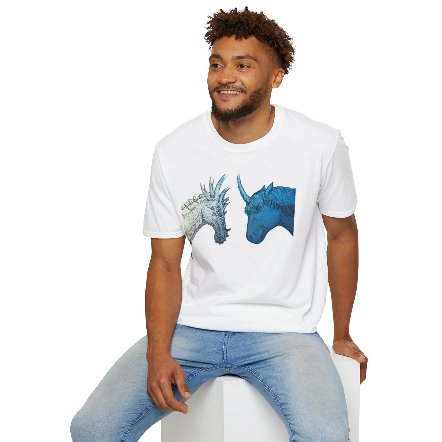 Fantasy Creatures Unisex T-Shirt - Unicorn vs Dragon Design