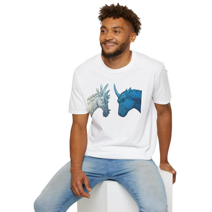 Fantasy Creatures Unisex T-Shirt - Unicorn vs Dragon Design