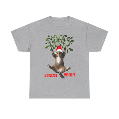 Christmas Cat & Mistletoe Tee — "Mistletoe Mischief" Holiday T-Shirt