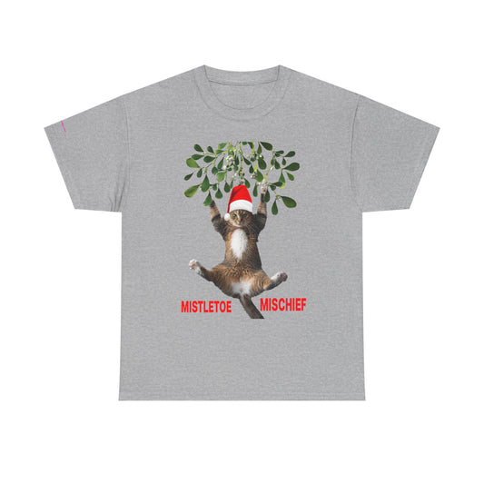 Christmas Cat & Mistletoe Tee — "Mistletoe Mischief" Holiday T-Shirt