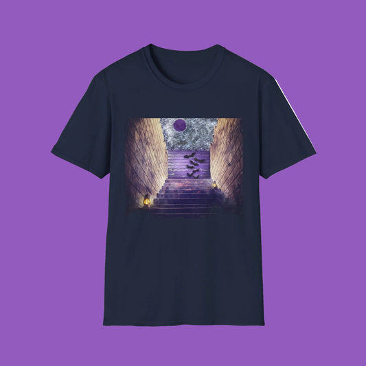 Mystical Stairway Bats Unisex T-Shirt - Softstyle Tee for Dreamers, Perfect for Gifting, Spiritual Occasions, Casual Wear, Art Lovers, [...]