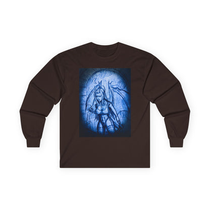Gothic Demon Art Long Sleeve Tee — Blue Gothic Illustration