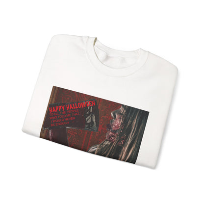 Halloween Horror Girl with Axe Sweatshirt, Unisex Crewneck, Horror Movie Fan Apparel, Halloween Costume Layering