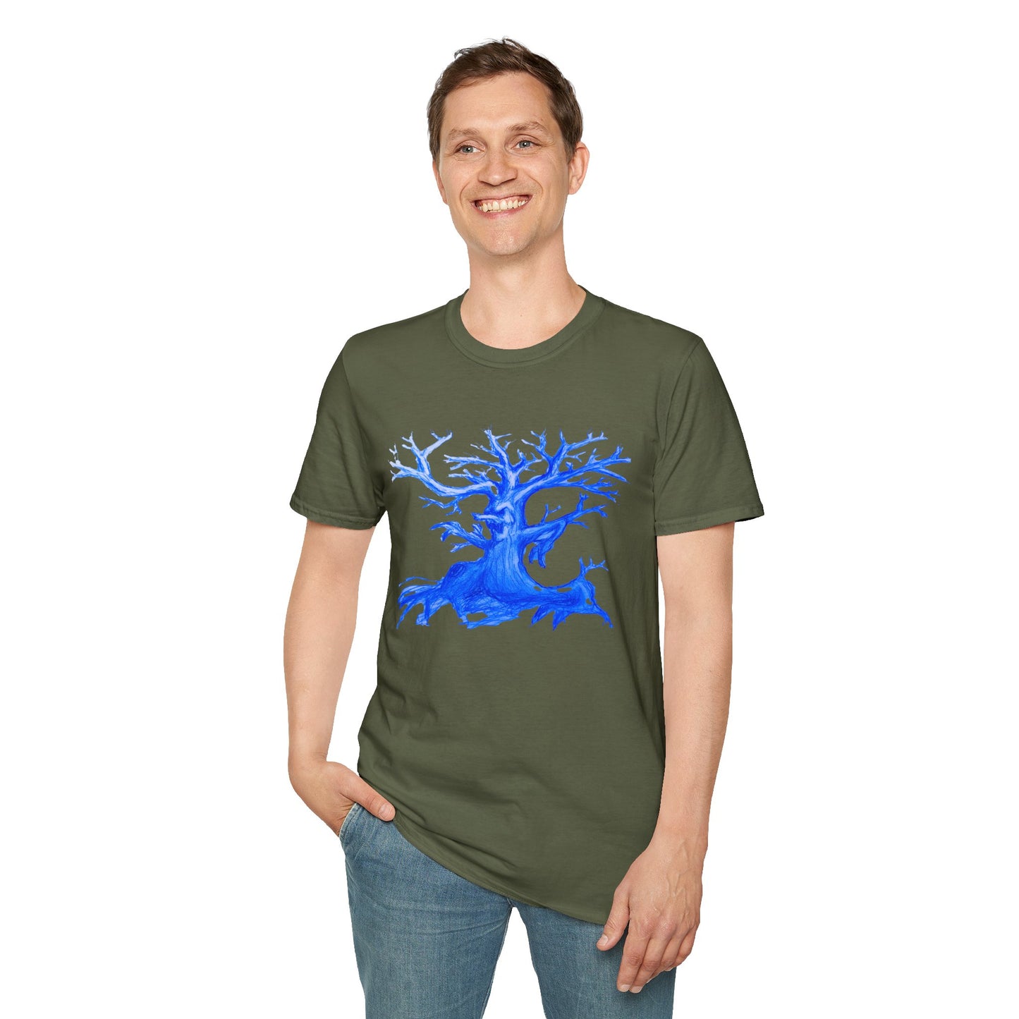 Artistic Animated Tree Design Unisex Softstyle T-Shirt | Eco-friendly Gift, Casual Wear, Nature Lover Tee, Perfect for Any Season