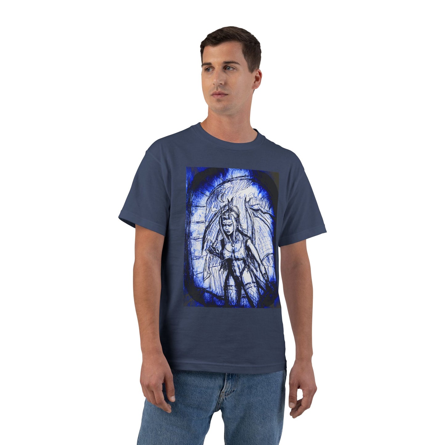 Gothic Demon Winged Warrior Blue Halo Graphic Tee