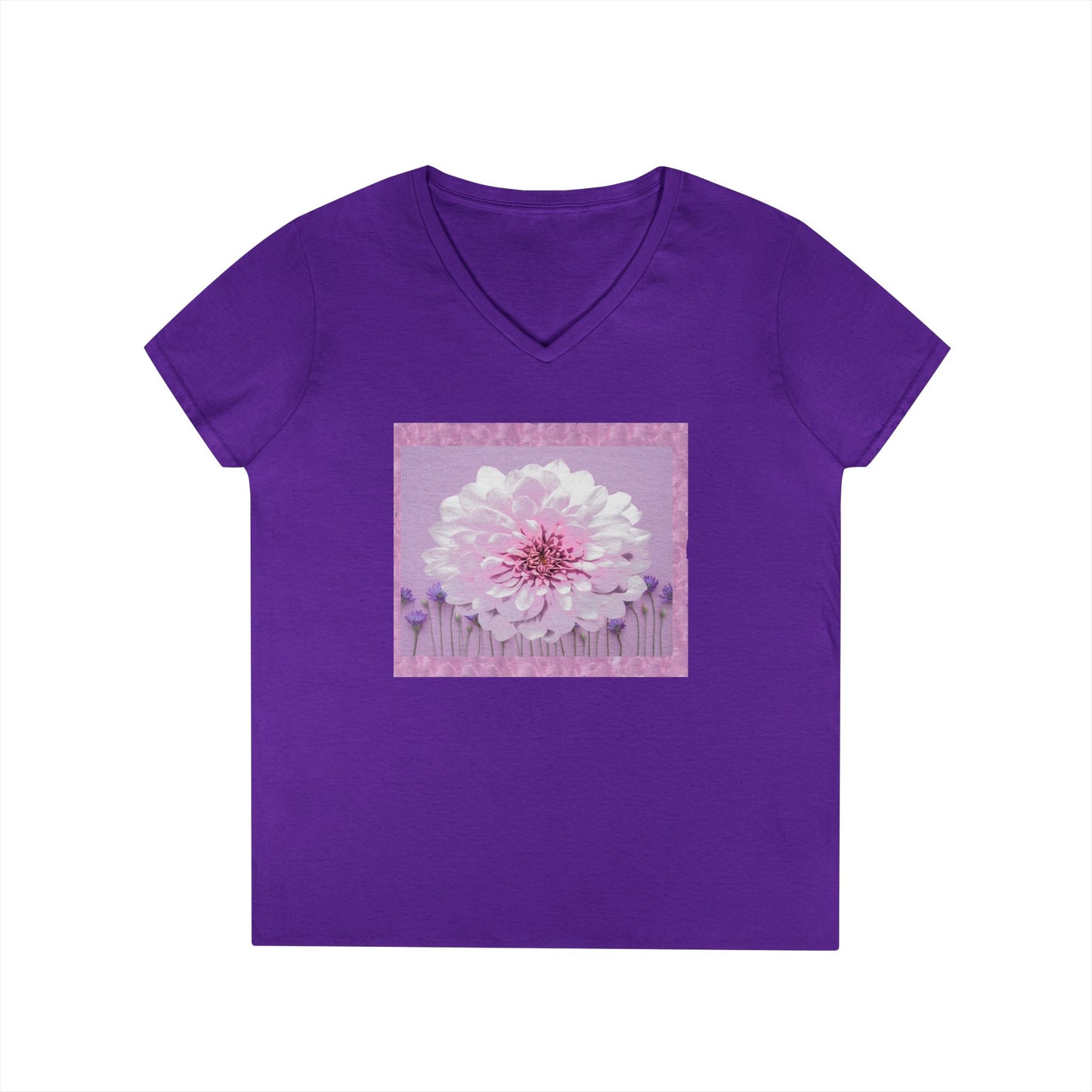 Floral V-Neck Tee — 'Sophie's Saturday' Pink Blossom Graphic